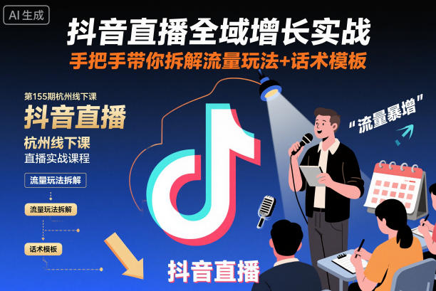 抖音直播全域增长实战第155期杭州线下课：手把手拆解流量玩法+话术模板