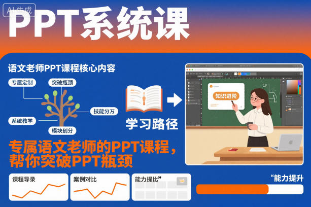 语文老师专属PPT系统课：从设计到呈现，3步突破教学制作瓶颈，高效提升课堂吸引力