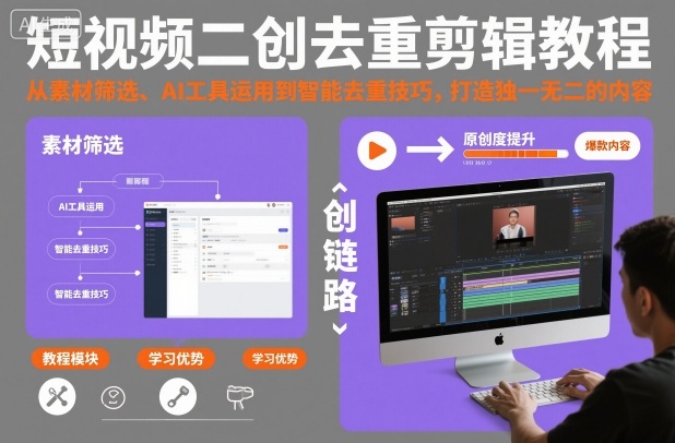 短视频二创去重剪辑教程：从素材筛选、AI工具到智能去重技巧，手把手打造独一无二爆款内容