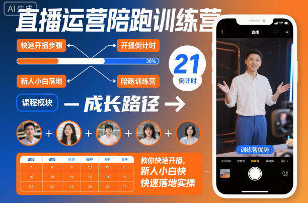 新人小白直播运营陪跑训练营：从0到1快速开播+落地实操全攻略