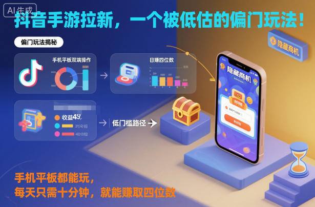 抖音手游拉新：被低估的冷门玩法！手机/平板通用，每天十分钟日入四位数【揭秘】