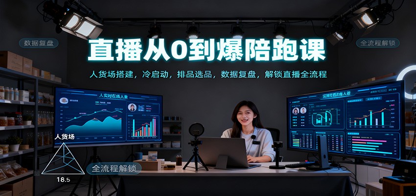 直播从0到爆陪跑课：人货场搭建+冷启动+排品选品+数据复盘，解锁直播全流程攻略
