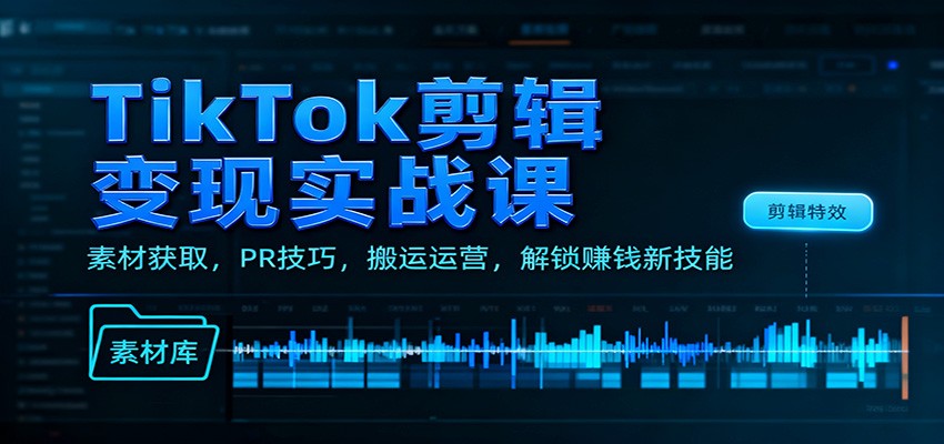 TikTok剪辑变现实战课：素材获取+PR技巧+搬运运营，从0到1解锁赚钱新技能