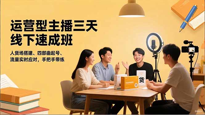 运营型主播3天线下班：人货场搭建+四部曲起号+流量实时应对，手把手带练实战起号