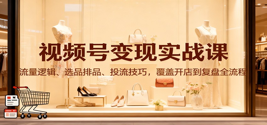 视频号变现实战课：从开店到复盘全流程掌握，流量逻辑+选品排品+投流技巧详解