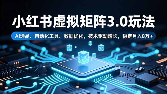 小红书虚拟矩阵3.0玩法：AI选品+自动化工具+数据优化，技术驱动稳定月入8万+