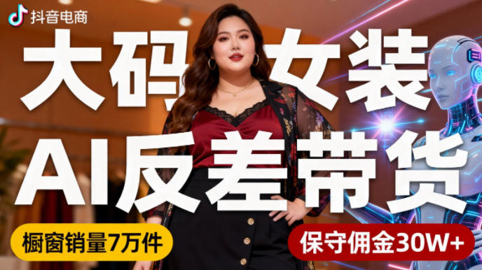 抖音小众赛道：大码女装AI反差带货无直播，6条作品/天橱窗卖7万件，佣金30W+
