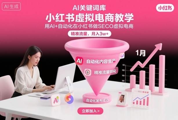 小红书虚拟电商副业：AI+自动化+SEO精准流量，月入3w+干货项目