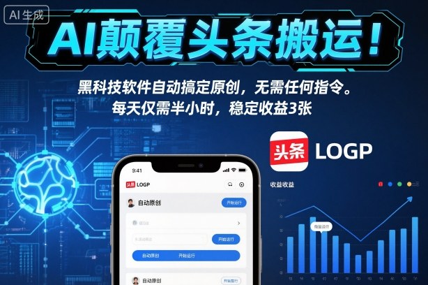 AI黑科技颠覆头条搬运：一键自动原创无需指令，每天半小时稳定3张收益【揭秘】