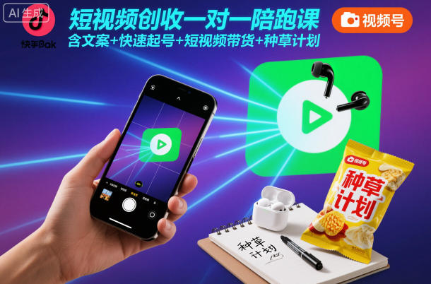 短视频创收一对一陪跑课：从文案起号到带货种草，快速实战变现指南