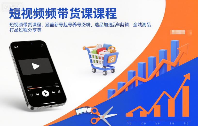 短视频带货课程：新号起号养号涨粉+选品剪辑+全域测品打品全流程