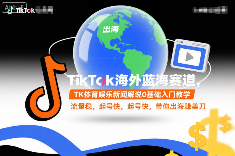 TikTok海外蓝海赛道：体育娱乐新闻解说0基础入门教程，流量稳起号快，新手出海赚美刀指南