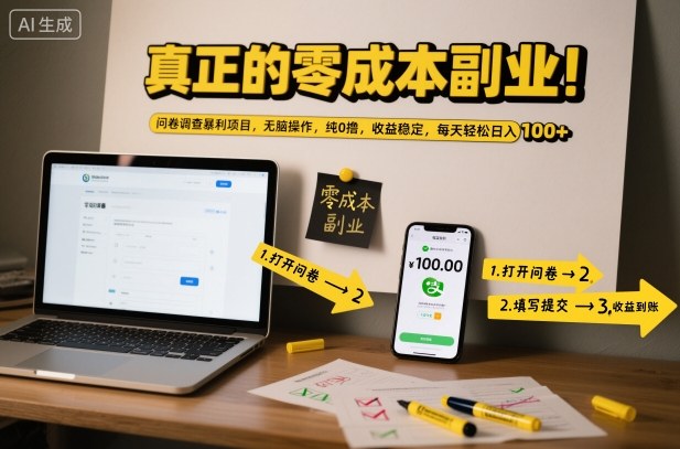 0成本副业！问卷调查纯0撸项目，无脑操作，日入100+稳定收益【揭秘】