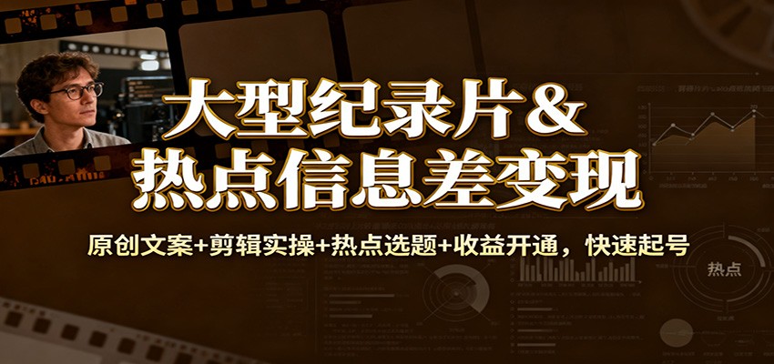 纪录片热点信息差变现：原创文案剪辑实操+热点选题+收益开通，快速起号全攻略