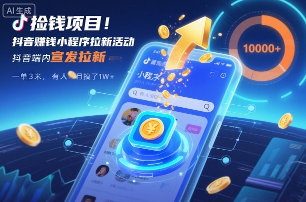 抖音端内小程序拉新教程：一单3米，新手半个月真实赚1W+，官方宣发项目