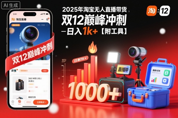 2025年淘宝无人直播带货：冲刺双12日入1k+【附工具+揭秘】