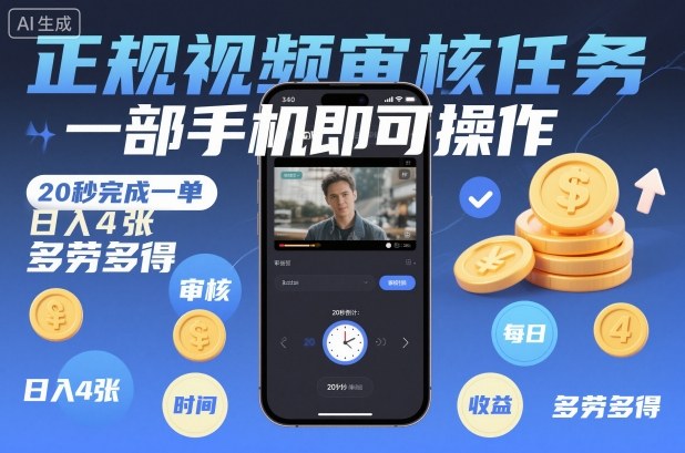 正规视频审核任务：一部手机20秒完成一单，日赚400元多劳多得，内幕揭秘