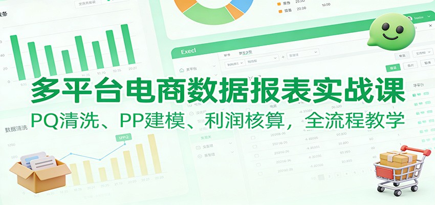 多平台电商数据报表全流程实战课：PQ清洗、PP建模、利润核算，从数据到报表一步到位