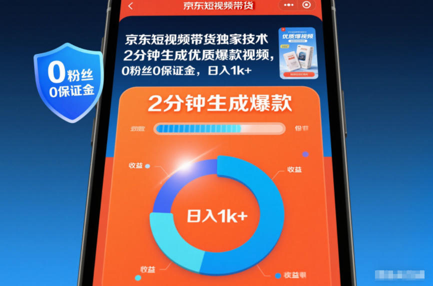 京东短视频带货独家技术：2分钟生成爆款视频，0粉丝0保证金日入1k+揭秘