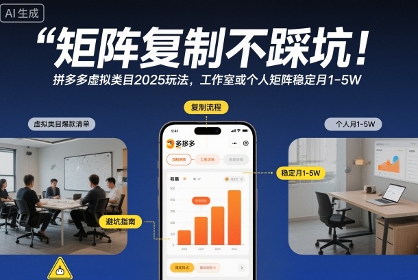 拼多多虚拟类目2025矩阵复制避坑指南：工作室/个人稳定月入1-5W玩法揭秘