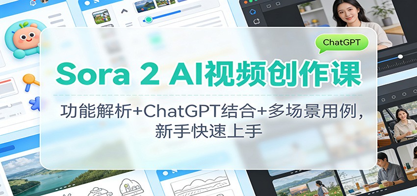Sora 2 AI视频创作课：功能解析+ChatGPT结合+多场景用例，新手快速上手指南