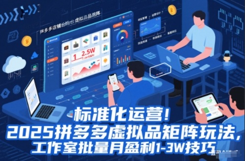 2025拼多多虚拟品矩阵标准化运营：工作室批量月盈利1-3W全攻略