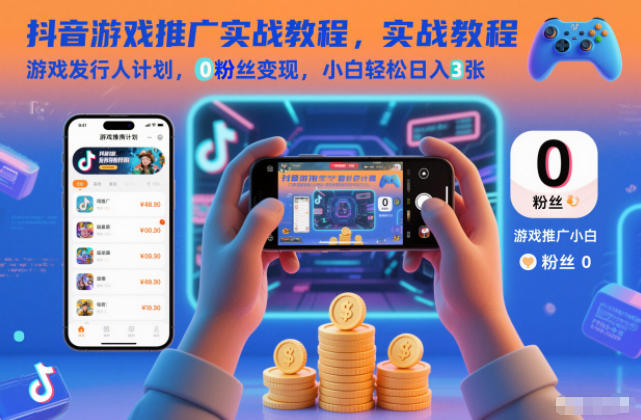 抖音游戏推广：0粉丝小白实战教程，游戏发行人计划日入3张变现