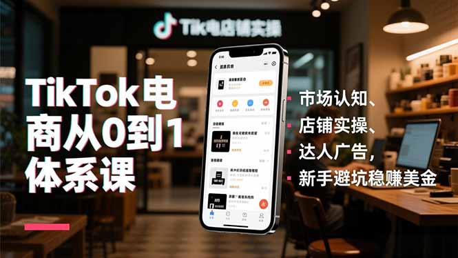 TikTok电商从0到1：新手必学市场认知、店铺实操、达人广告，避坑稳赚美金全攻略