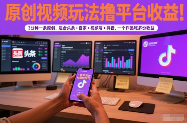 原创视频玩法：3分钟一条，头条百家视频号抖音多平台分发，一个作品赚多份收益