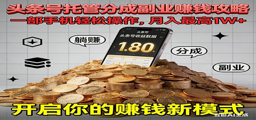 今日头条全程托管！一部手机就能开干，新手躺赚1W+攻略