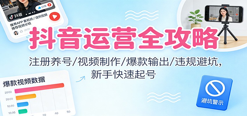 新手必看！抖音运营全攻略：从注册养号到爆款输出+违规避坑，快速起号就这么做