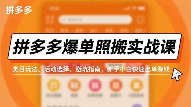 拼多多新手小白爆单照搬实战课：类目玩法+活动选择+避坑指南，快速出单赚钱