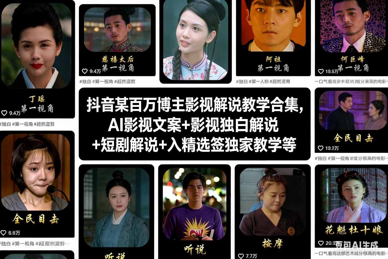 抖音影视解说教学合集：百万博主亲授AI文案+独白+短剧技巧，入精选独家秘籍
