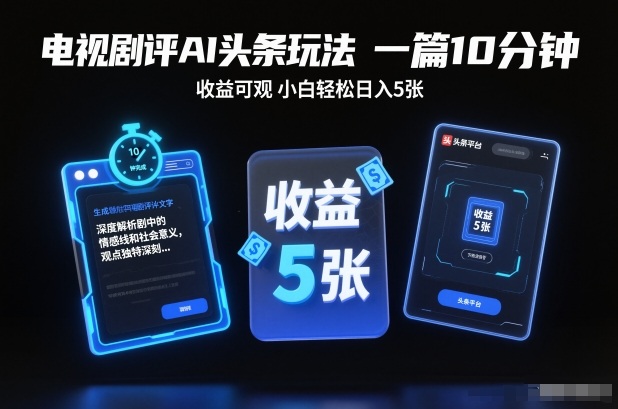 小白日入5张+：10分钟掌握电视剧评AI头条玩法，收益可观【独家攻略】