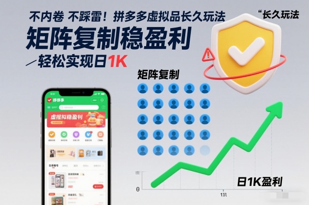 拼多多虚拟品长久玩法：矩阵复制稳盈利，不内卷不踩雷，轻松日入1K【揭秘】