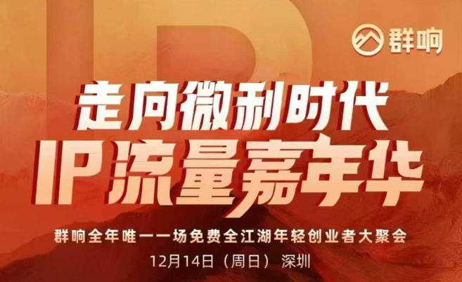2025 IP嘉年华12月14日深圳线下课：万人齐聚，走向微利时代的IP流量商业干货实操课