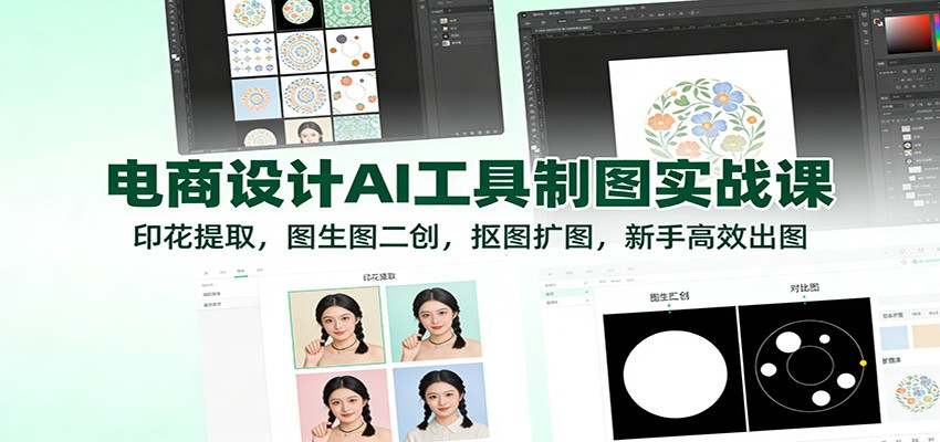 电商设计AI工具制图实战课：印花提取+图生图二创+抠图扩图，新手高效出图指南