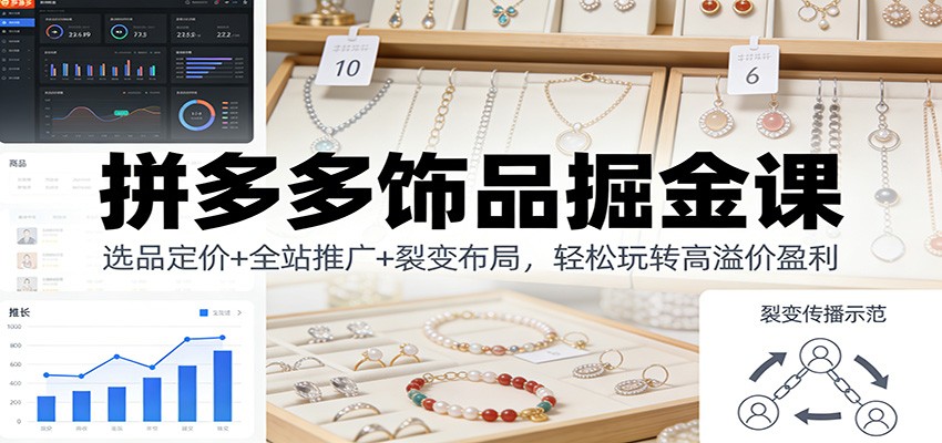 拼多多饰品高溢价盈利课：选品定价+全站推广+裂变布局，轻松玩转平台流量与利润