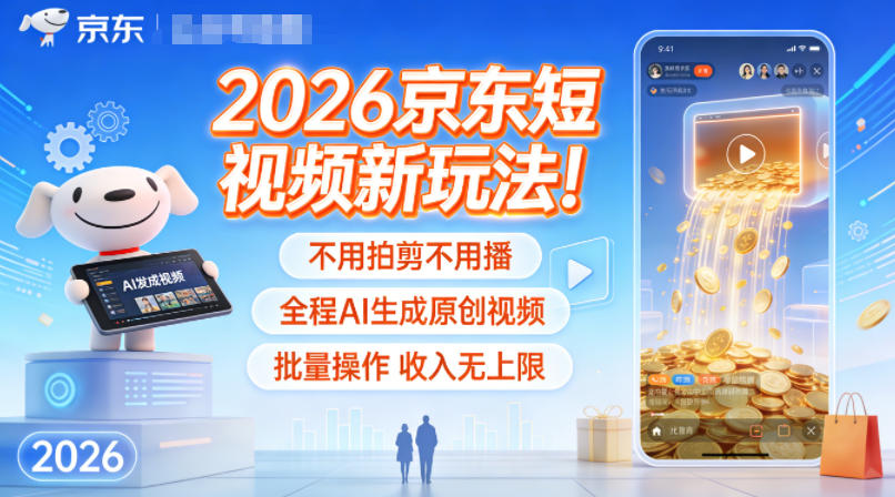 2026京东短视频AI生成新风口！免拍剪批量操作，原创视频收入无上限