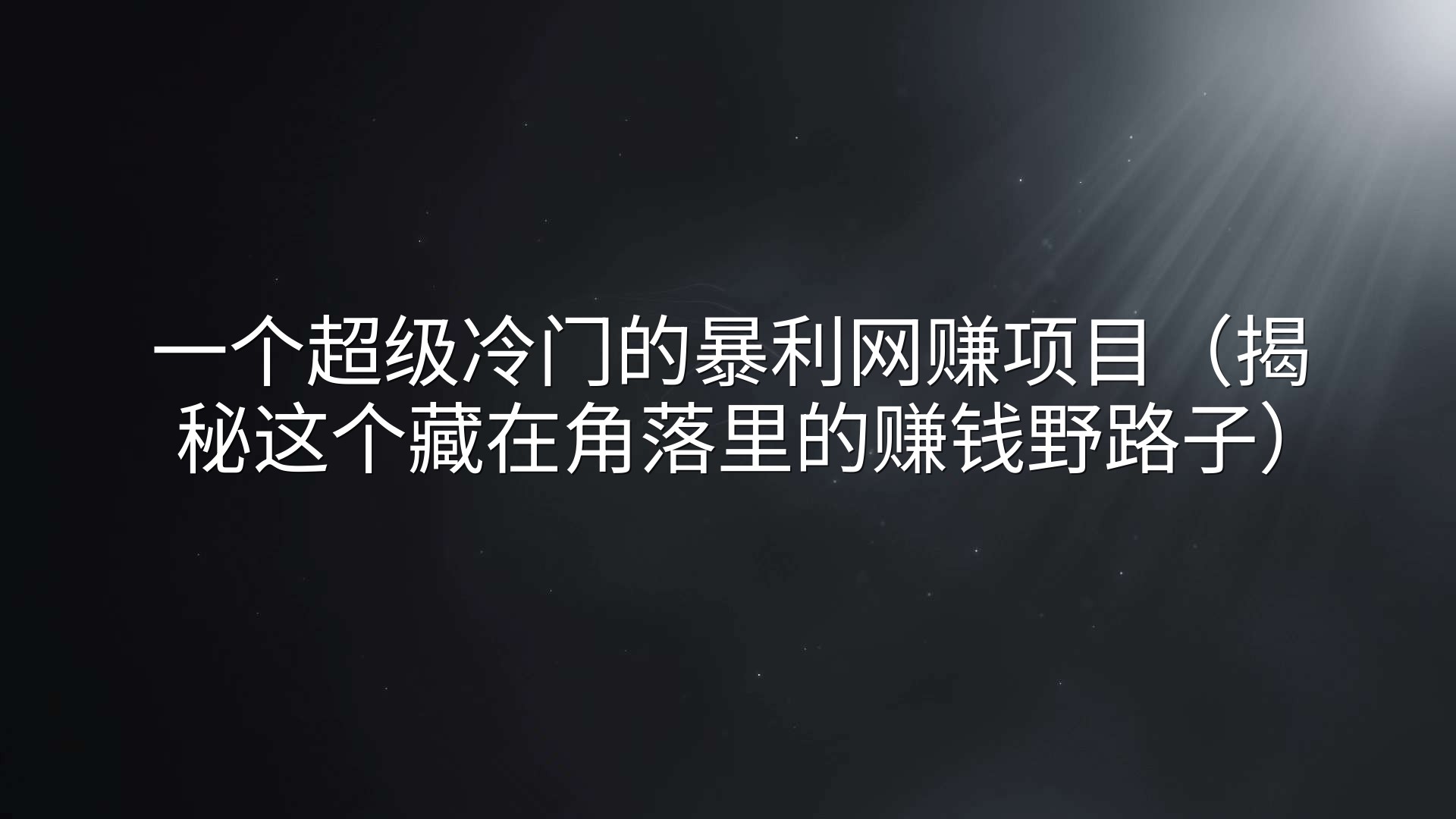 一个超级冷门的暴利网赚项目（揭秘这个藏在角落里的赚钱野路子）