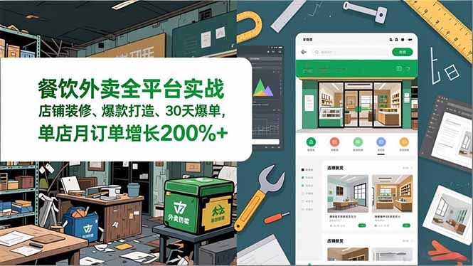 餐饮外卖全平台实战：30天爆单手把手教学，店铺装修+爆款打造技巧，单店月订单增长200%+