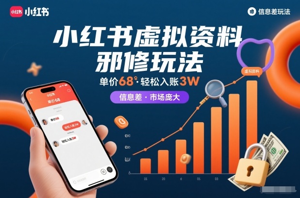 小红书虚拟资料邪修玩法：单价68，信息差轻松入账3W+，这个庞大市场怎么玩？