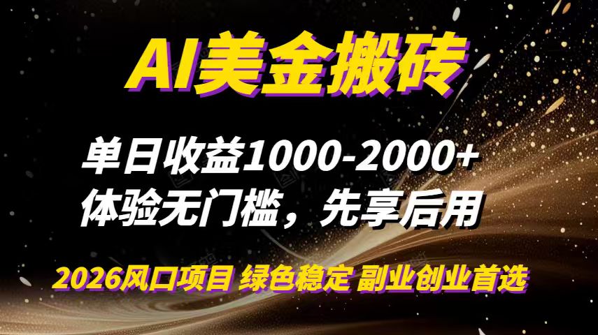 AI美金搬砖：2025风口项目，单日收益1000-2000+美金，副业/全职/工作室可放大
