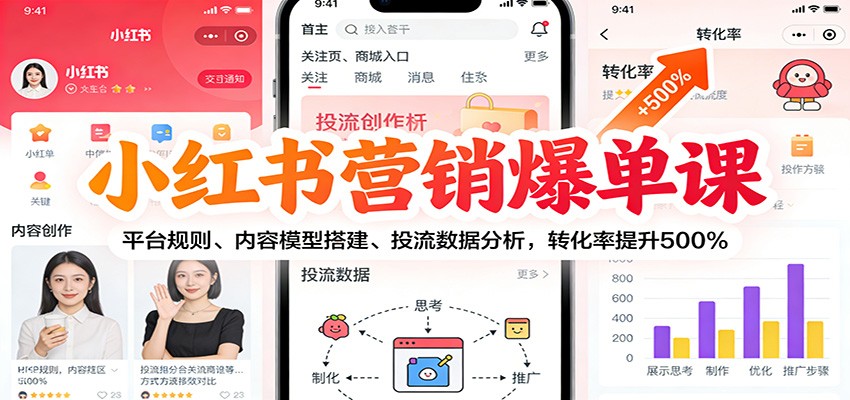 小红书爆单课：平台规则+内容模型搭建+投流数据分析，转化率提升500%实战指南
