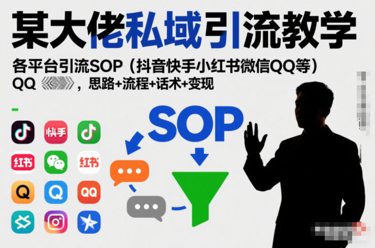 大佬亲授私域引流全平台SOP：抖音/快手/小红书/微信/QQ从0到1落地指南，思路拆解+流程模板+话术库+变现路径