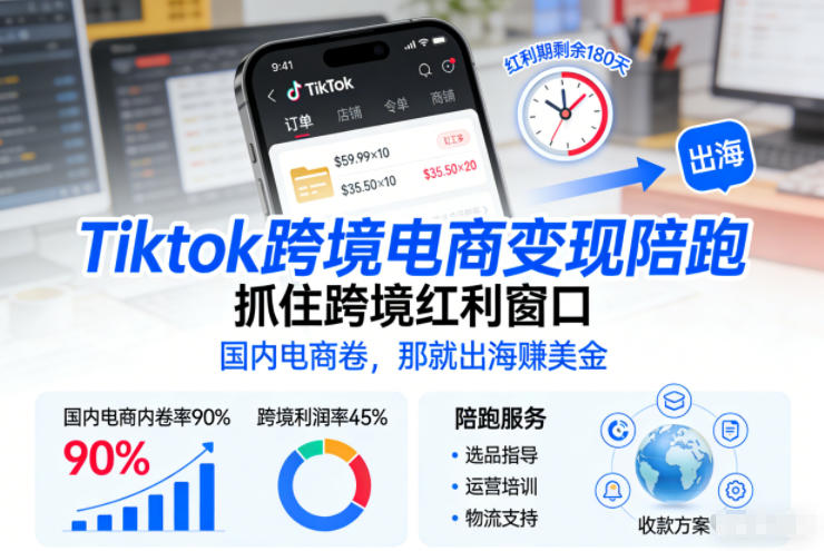国内电商卷不动？TikTok跨境电商变现陪跑：抓住跨境红利窗口，出海赚美金