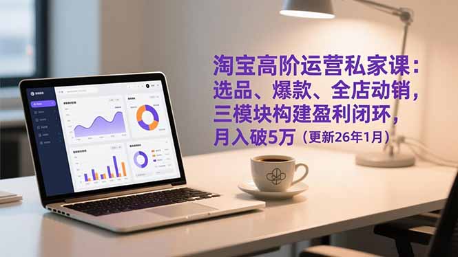 2026年1月更新：淘宝高阶运营私家课，选品+爆款+全店动销三模块，构建盈利闭环，月入破5万