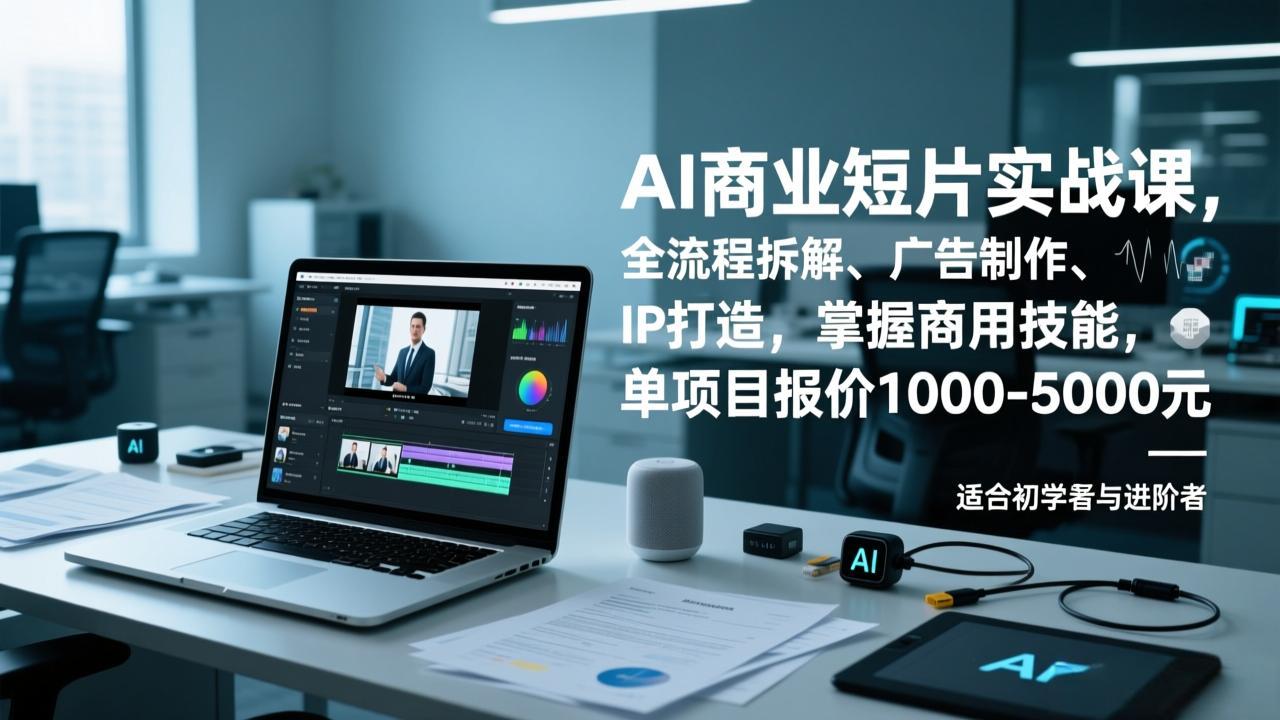 AI商业短片实战课：掌握商用技能+全流程拆解+广告制作+IP打造，单项目报价1000-5000元