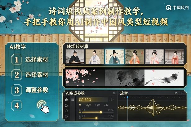 AI古诗词短视频教程：零基础手把手教你做中国风案例