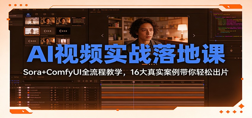 零基础AI视频实战落地课：Sora+ComfyUI全流程教学，16大真实案例轻松出片